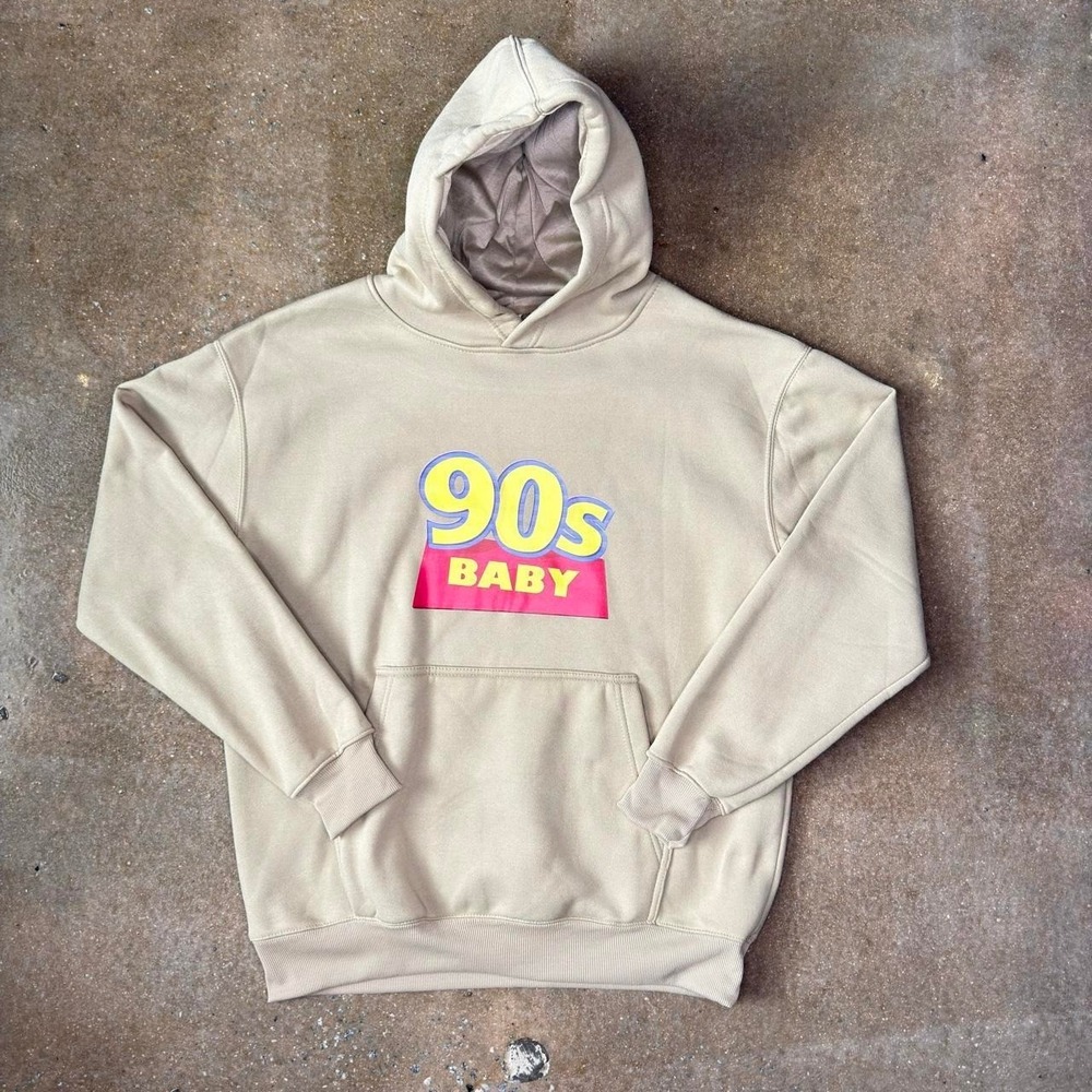 PROFEI 90s Baby Graphic Hoodie XL Beige Tan Retro Y2K Streetwear